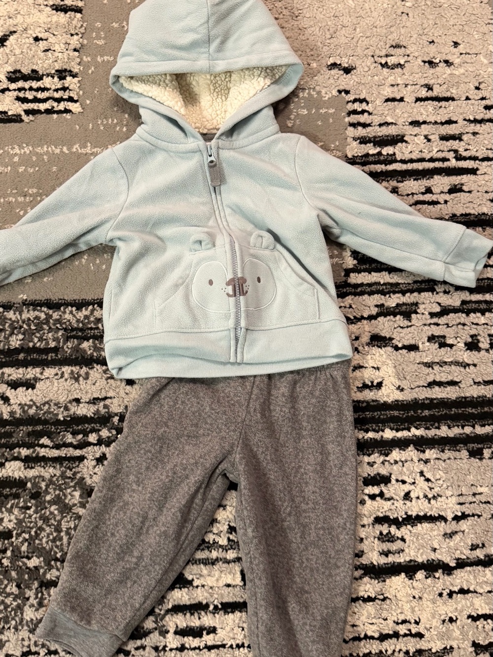 Carter's Light Blue Hooded Jacket and Gray Fleece Joggers Set